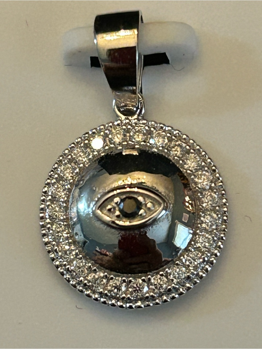 0.15CTW Moissanite Pavé Evil Eye 🧿 Disc Pendant in 925 Sterling Silver